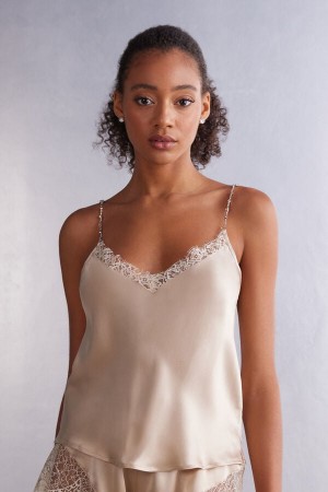 Beige Intimissimi Living In Luxe Silk Camisole Women Tank Top | 8370ADSPM