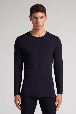 Black Intimissimi Crew-Neck Merino-Wool Men Long Sleeve | 6174ZMXDW