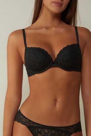 Black Intimissimi Elettra Super Push-Up Lace Women Bra | 5107LHRBX