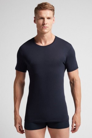 Black Intimissimi Extrafine Superior Cotton Men T-Shirt | 4896ZERKC