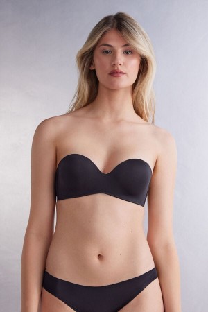 Black Intimissimi Gioia Bandeau Ultralight Microfiber Women Bra | 9370XSYPD