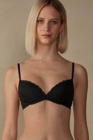 Black Intimissimi Gioia Super Push-Up Lace Women Bra | 5934SFZGB