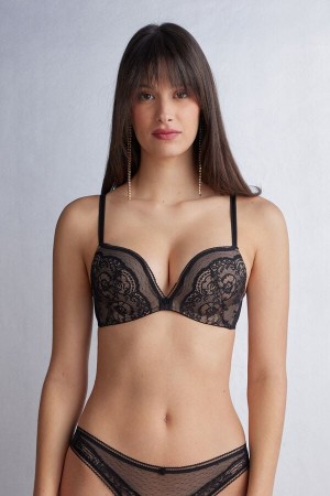 Black Intimissimi Lace Never Gets Old Monica Push-Up Women Bra | 4591MFDVI