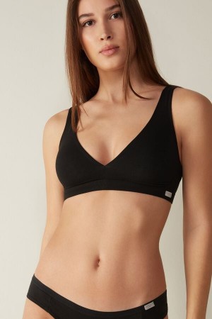 Black Intimissimi Lara Cotton Triangle Women Bra | 6240QSWLE