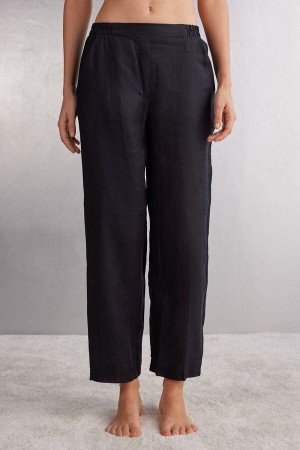 Black Intimissimi Linen Cloth Women Pants | 2187UQNIZ