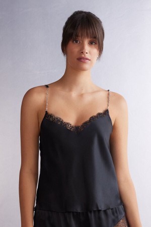 Black Intimissimi Living In Luxe Silk Camisole Women Tank Top | 7142WIRMA