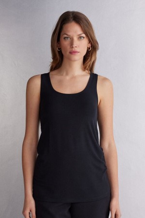 Black Intimissimi Long Micromodal Women Tank Top | 2649HFREJ