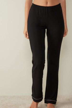 Black Intimissimi Long Micromodal Women Pajamas | 5730QZSWL