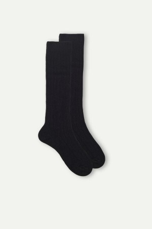 Black Intimissimi Long Ribbed Cashmere And Wool Men Socks | 9713YKUDW