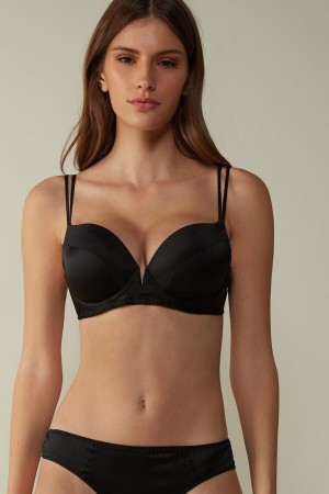 Black Intimissimi Mia Silk Super Push-Up Women Bra | 7291GWESZ