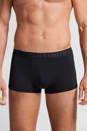 Black Intimissimi Microfiber Logo Men Shorts | 3609PJWFE