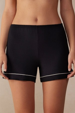 Black Intimissimi Modal With Contrast Trim Women Shorts | 0856OATFL