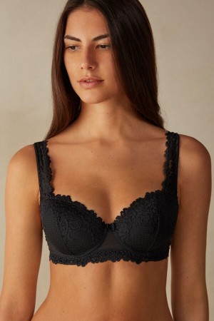 Black Intimissimi Pretty Flowers Sofia Balconette Women Bra | 4938LEGOV