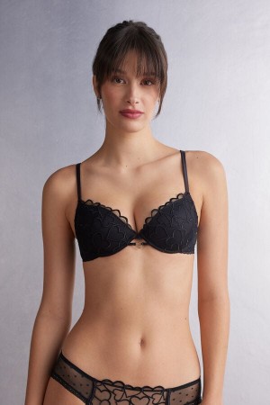 Black Intimissimi Queen Of Hearts Bellissima Push-Up Women Bra | 2864LDBSC