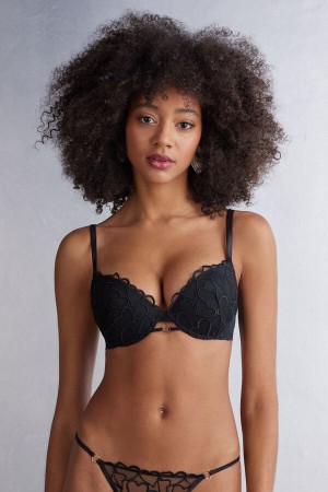 Black Intimissimi Queen Of Hearts Simona Super Push-Up Women Bra | 2635GJYLZ