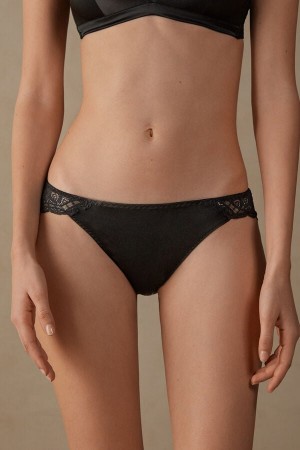 Black Intimissimi Silk And Lace Women Briefs | 6781CWJDK