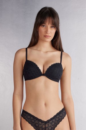 Black Intimissimi Silvia Push-Up Lace Women Bra | 2568OWYBV