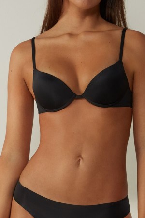 Black Intimissimi Simona Microfiber Super Push-Up Women Bra | 5391DKWRS