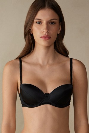 Black Intimissimi Sofia Natural Lift Balconette Silk Women Bra | 2840PZFWB