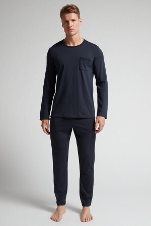 Black Intimissimi Superior Cotton Full Length Men Pajamas | 9650DLEIZ