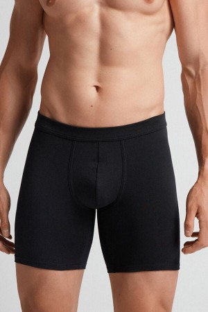 Black Intimissimi Superior Cotton Long Men Boxer | 2590DVQAH