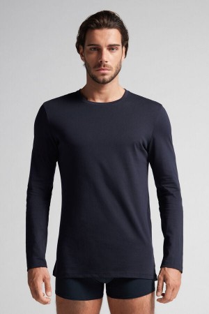 Black Intimissimi Superior Cotton Men Long Sleeve | 7468UJAOF