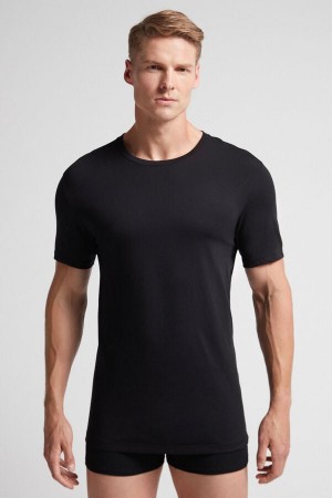 Black Intimissimi Superior Cotton Men T-Shirt | 2398IHLFW