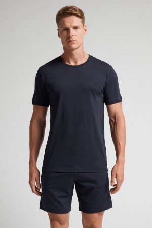 Black Intimissimi Superior Cotton Short Men Pajamas | 5412AOYEP