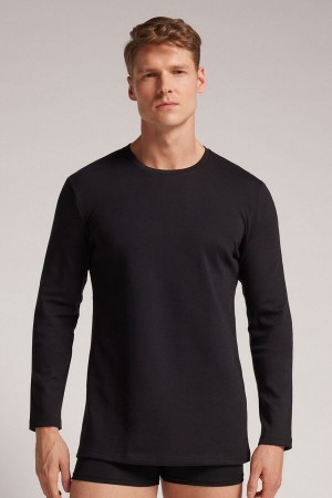 Black Intimissimi Top In Warm Cotton Men Long Sleeve | 6741AJYVF