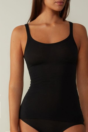 Black Intimissimi Ultralight Cotton Women Tank Top | 2547RCOBE