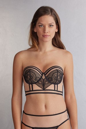 Black / Beige Intimissimi Luxury Moments Giada Bandeau Bustier Women Bra | 3421AUVMN