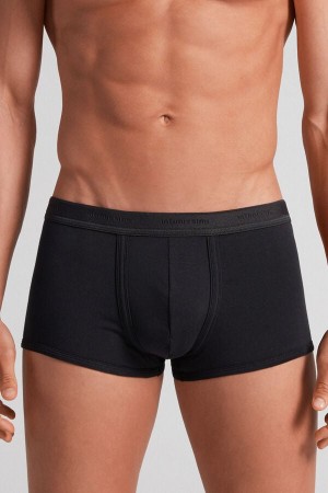 Black / Black Intimissimi Superior Cotton With Logo Men Boxer | 1706MGQSH