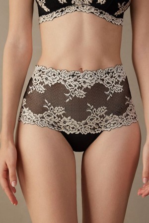 Black / White Intimissimi Pretty Flowers Hipsterzilian Women Briefs | 0971RHOEJ