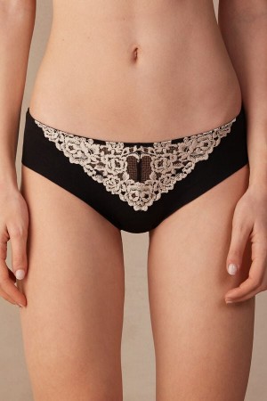 Black / White Intimissimi Pretty Flowers Seamless Cotton Women Panties | 7251AXQPR