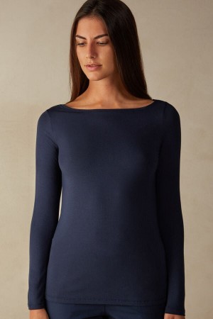 Blue Intimissimi Bateau Neck In Micromodal Women Long Sleeve | 1058RFUGD