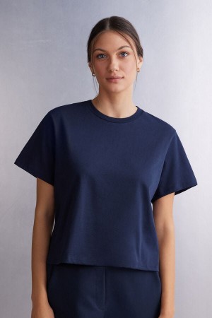 Blue Intimissimi Boxy Fit Cotton Women Short Sleeve | 8594JQYIZ