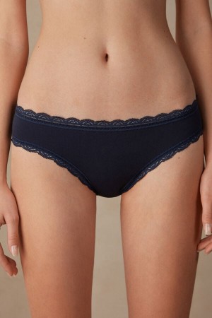 Blue Intimissimi Cotton And Lace Women Panties | 7436JMOEV