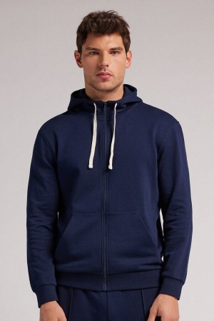 Blue Intimissimi Cotton Zip Men Hoodie | 5980TWFGD