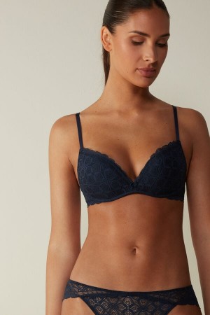 Blue Intimissimi Gioia Super Push-Up Lace Women Bra | 0243MYKTF