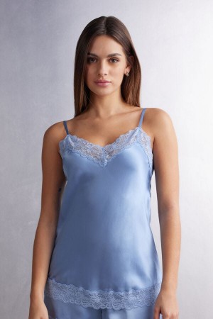 Blue Intimissimi Lace And Silk Women Tank Top | 3504ANMOP