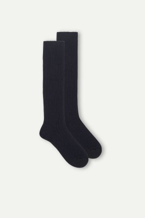 Blue Intimissimi Long Ribbed Cashmere And Wool Men Socks | 4598XOUJH