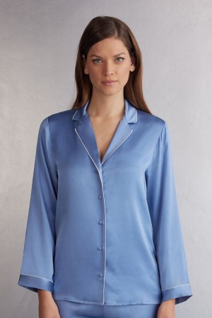 Blue Intimissimi Mannish-Cut In Silk Satin Women Jacket | 2603EQRXA