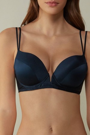 Blue Intimissimi Mia Silk Super Push-Up Women Bra | 3251ILMWQ