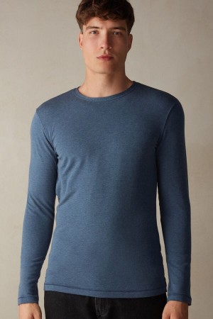 Blue Intimissimi Modal-Cashmere Men Long Sleeve | 0395SRHTU