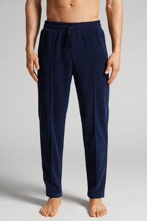 Blue Intimissimi Ribbed Chenille Full Length Men Pants | 7391TINLJ