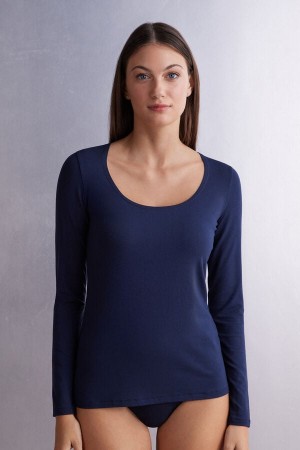 Blue Intimissimi Scoop Neck In Micro-Modal Women Long Sleeve | 4567JSXHK