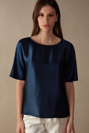 Blue Intimissimi Silk And Modal Women Short Sleeve | 5023VMDZB