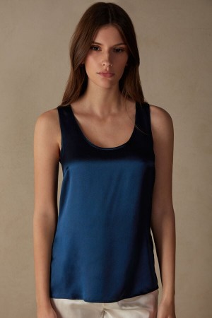 Blue Intimissimi Silk And Modal Women Tank Top | 6458IOWRV