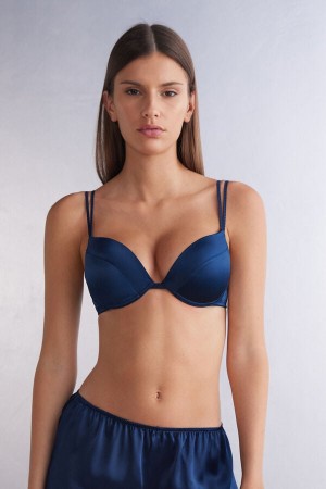 Blue Intimissimi Simona Super Push-Up Silk Women Bra | 1720YJQRO