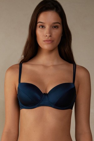 Blue Intimissimi Sofia Natural Lift Balconette Silk Women Bra | 2387QTDUH